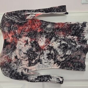 INC International Concepts Floral Long Sleeve Top - Black, Red, White